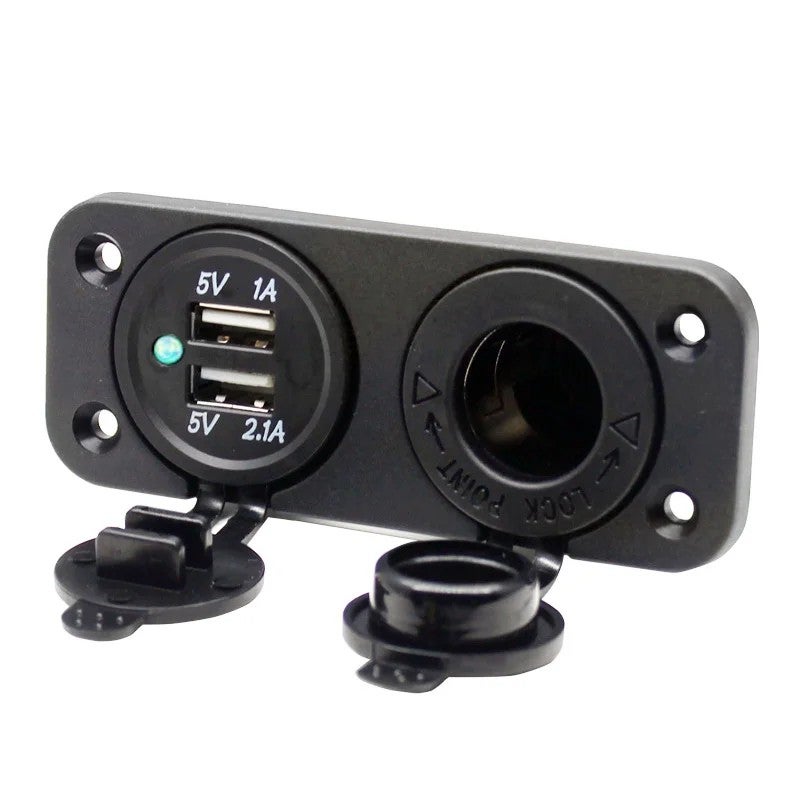 Bluejw Waterproof Dual USB Car Charger Socket, DC 12V/24V Panel Mount Cigarette Lighter Adapter for Boat, Mobile Phone, Automobile - Image 1